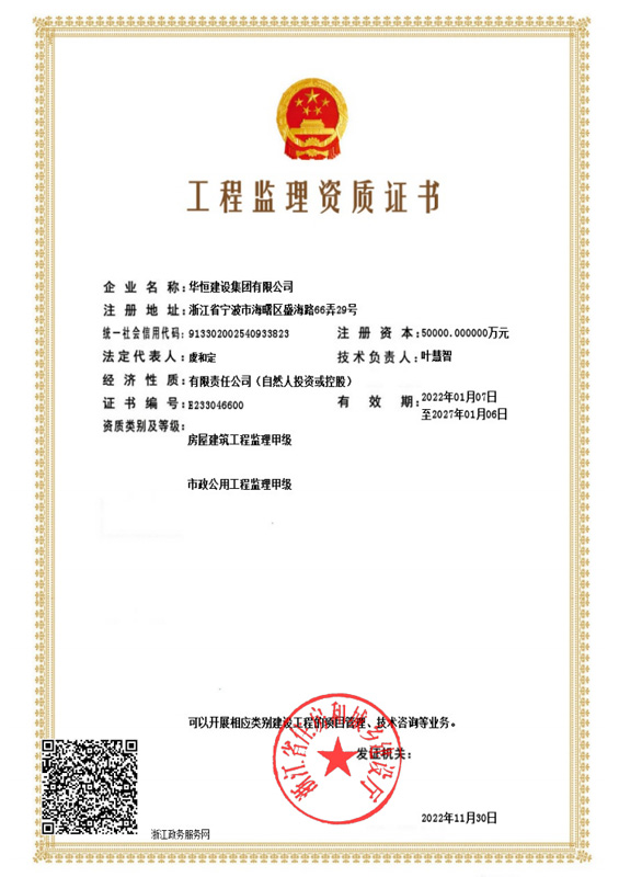 工程監(jiān)理資質(zhì)證書
